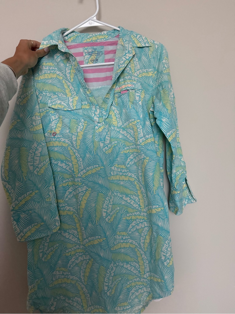 Vineyard Vines Aqua & Yellow Tropical Leaf Swim Tunic